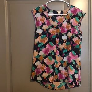 J Crew Floral Blouse with Scoop Neck